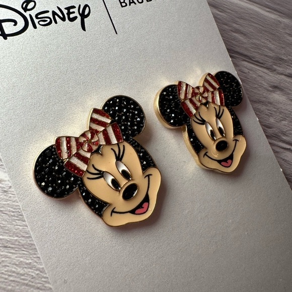 BaubleBar Minnie Mouse Earrings Red White Striped bow NWT - Picture 4 of 7
